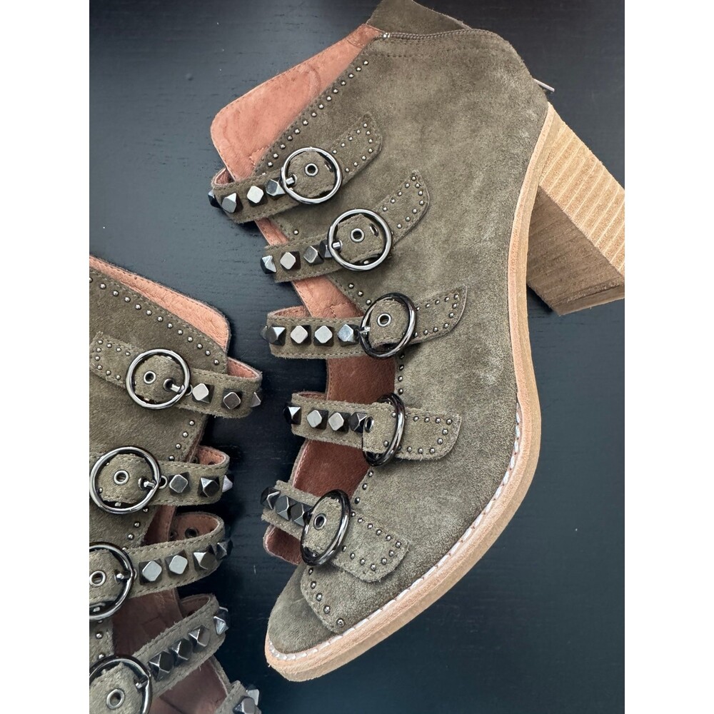 JEFFREY CAMPBELL BESS - TAUPE SUEDE STUDDED BUCKLE STRAP SANDAL BOOTIE - Picture 5 of 11